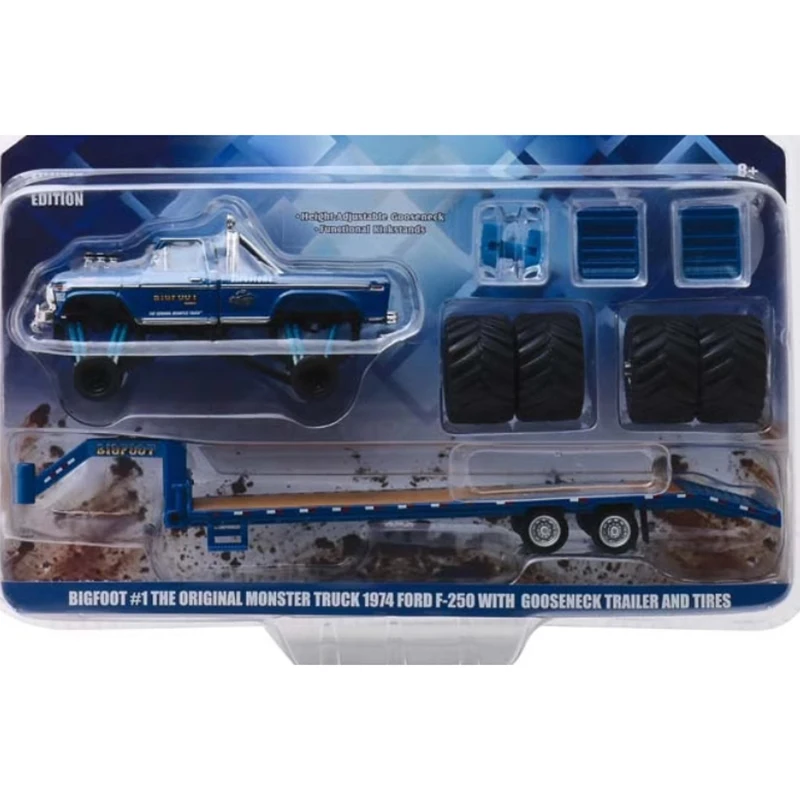 Greenlight 1:64 1974 Ford F-250 With Gooseneck Trailer And Tires Alloy Model Car Classic Adult Souvenir Gift Static Display