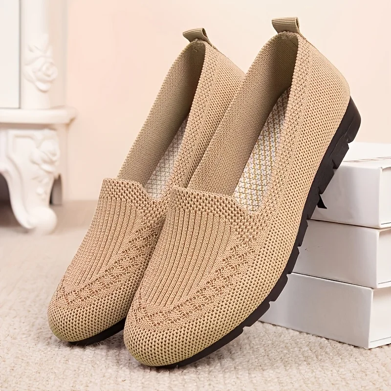 

Women's Solid Color Knit Loafers Lightweight Anti Slip Flat Shoes for Casual Wear