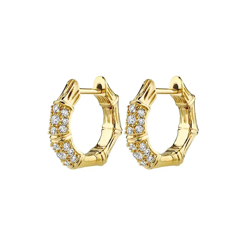 TIANDE Gold Color Punk Bamboo Joint Earrings for Women Exquisite Zircon Piercing Hoop Earrings 2023 Fashion Jewelry Wholesale