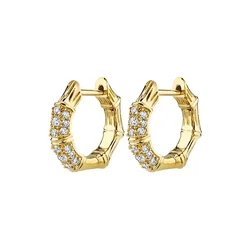 TIANDE Gold Plated Bamboo Hoop Earrings for Women Exquisite CZ Zircon Piercing Earrings Woman Fashion Jewelry Wholesale