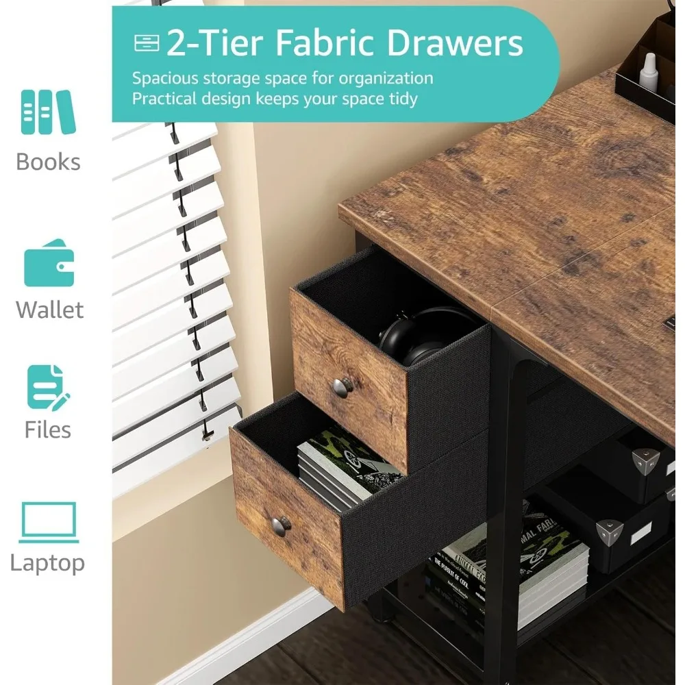 Modern 47 Inch Compact Computer Desk with Fabric Drawers for Home Office, Ideal for Small Spaces and Study Writing Needs