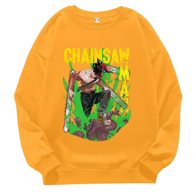 بالمنشار رجل أنيمي طويلة الأكمام طاقم الرقبة البلوز للجنسين القطن تي شيرت اليابانية الكرتون طباعة الوالدين والطفل مطابقة الملابس #4