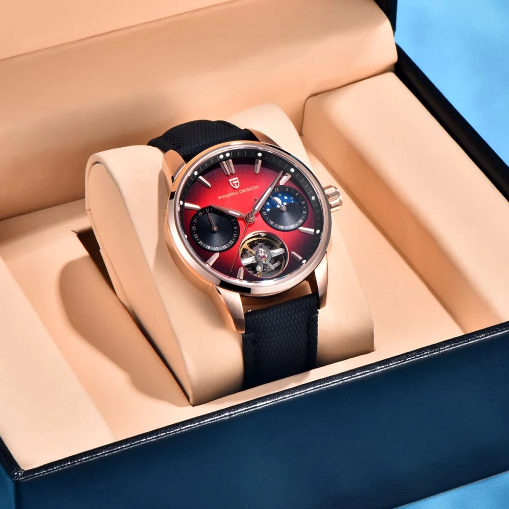 PAGANI DESIGN Tourbillon Watch Mechanical Automatic Men's Watch Waterproof Sports Leather Military Watch Moon Phase Date Watch