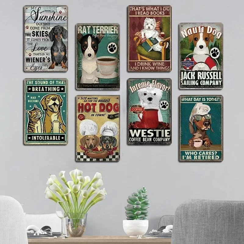 Vintage Pet Dog Metal Tin Signs Decor bassotto placche piatto bere caffè vino leggi libro segni di metallo poster decorazione della parete