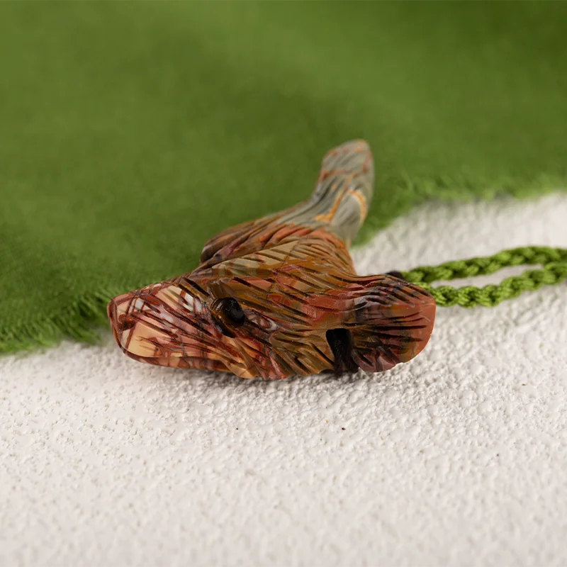 Natural Fashion Carved Howlite and Multi-Color Picasso jasper intarsia wolf head Pendant Bead 49x36x14mm 22g