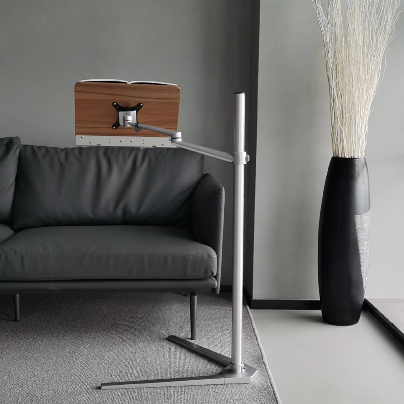 UP-8AW อลูมิเนียม Full Motion ความสูงปรับแขนยาวอ่านหนังสือ CLAMP ขาตั้งสํานักงานโน้ตบุ๊คถาดหนังสือแท็บเล็ตเงิน