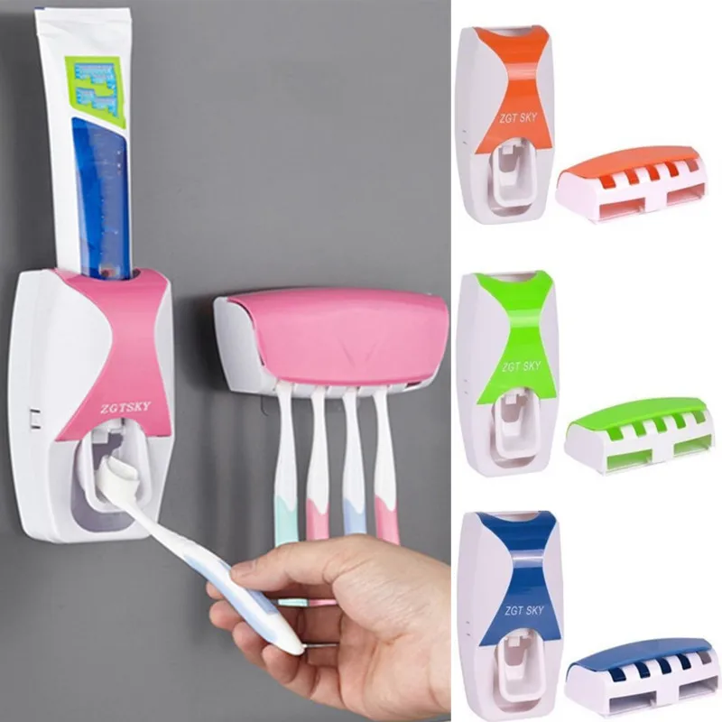 

Automatic Toothpaste Dispenser Wall Mount Space-Saving Toothbrush Holder Toothbrush Storage Combination Set