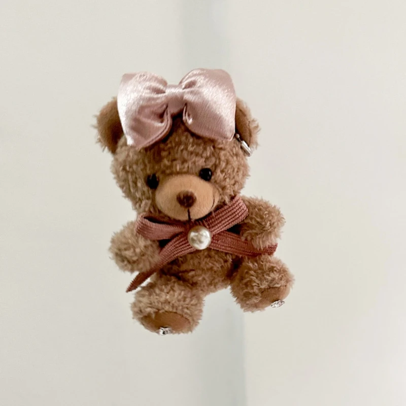 Creative Small Bear Keychains For Bag Pendant Cute Brown Bear Doll Plush Keychain Sweet Bow Teddy Bear Kawaii Stuffed Keychain