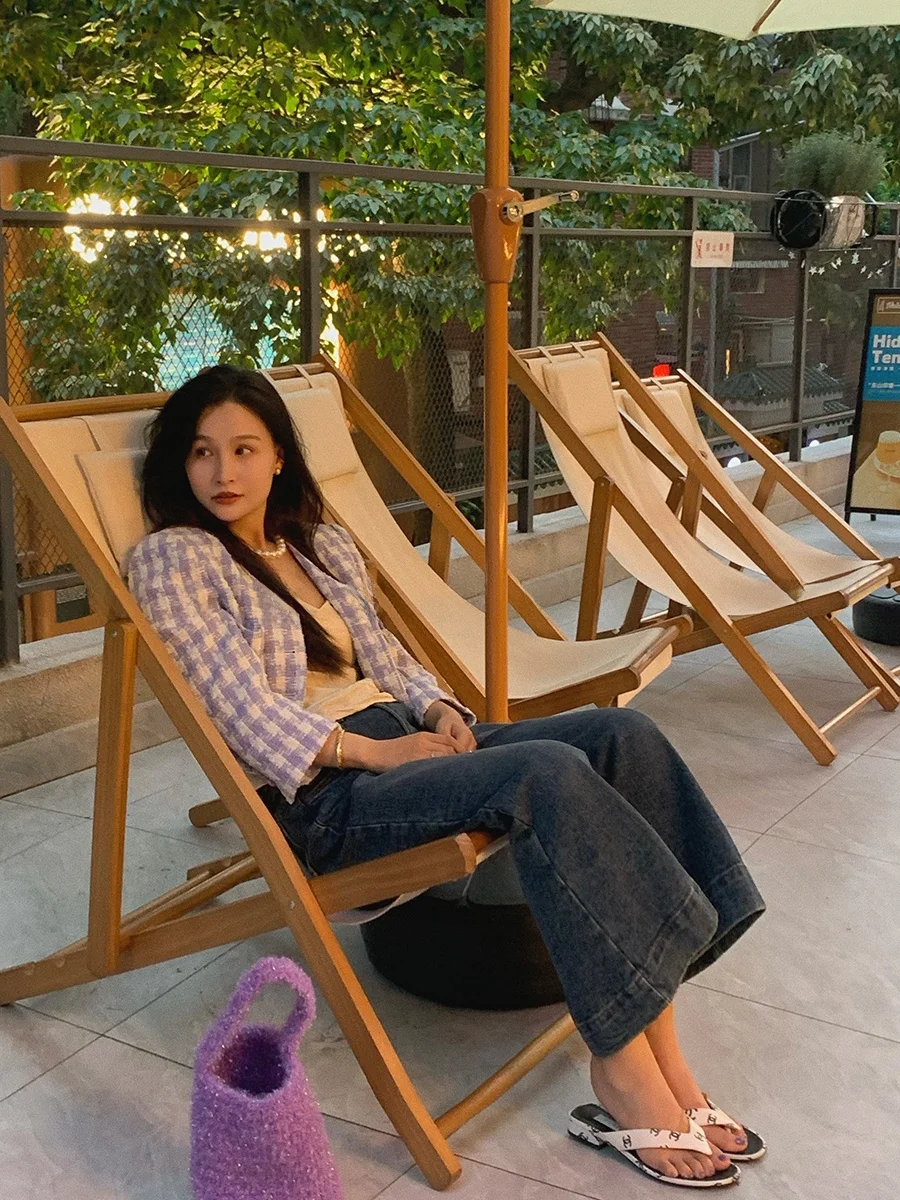 

Bluetique Crystal Luna Purple Plaid Pearl ort Svel Outerwear Women's Busin Sle Long Sve Regular Length