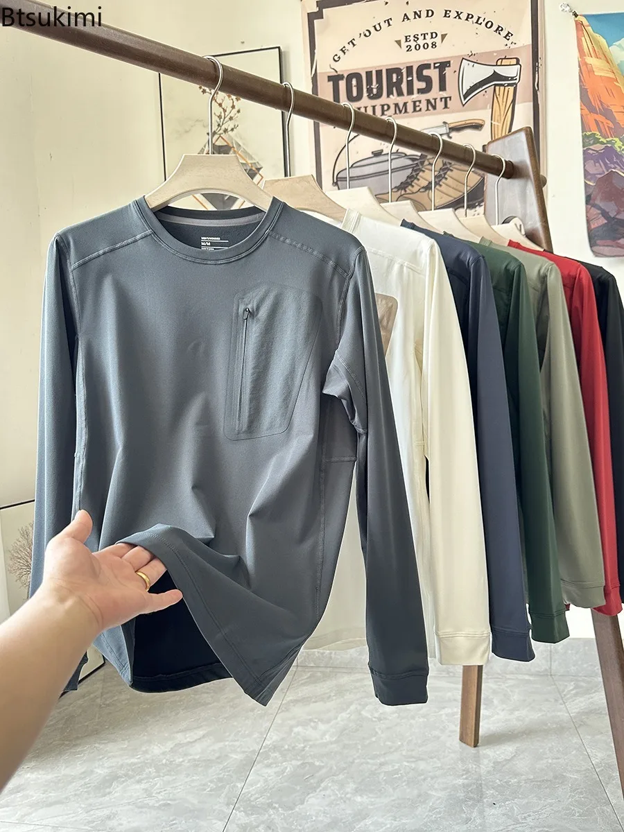 

New Men's Long Sleeve Bottoming Shirts Autumn Winter Fleece Warm O-neck Casual T-shirt Men Outdoor Sport Fitness Breathable Tops