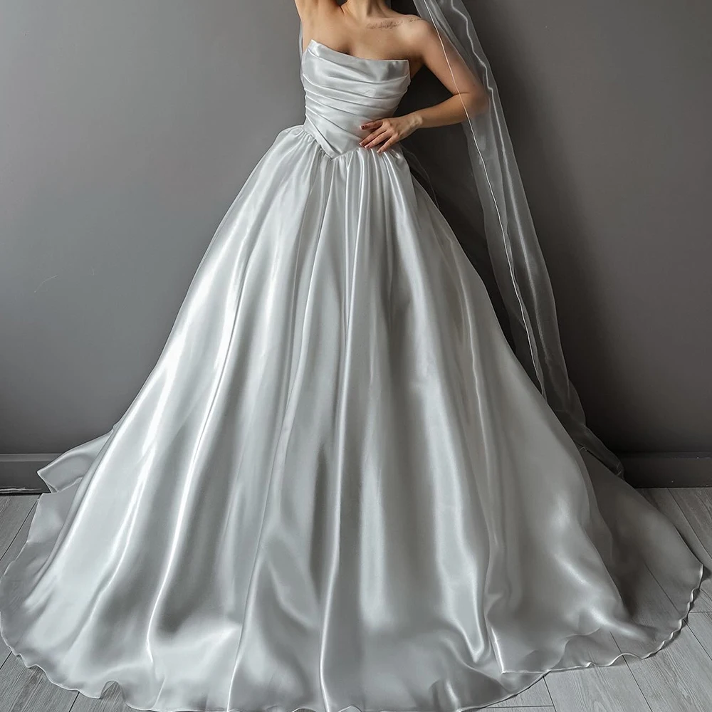 

Elegant and Formal Organza Detachable Sleeve Wedding Dress Floor Length A-Line Short Sleeves Strapless Puff Sleeves Sweep Train