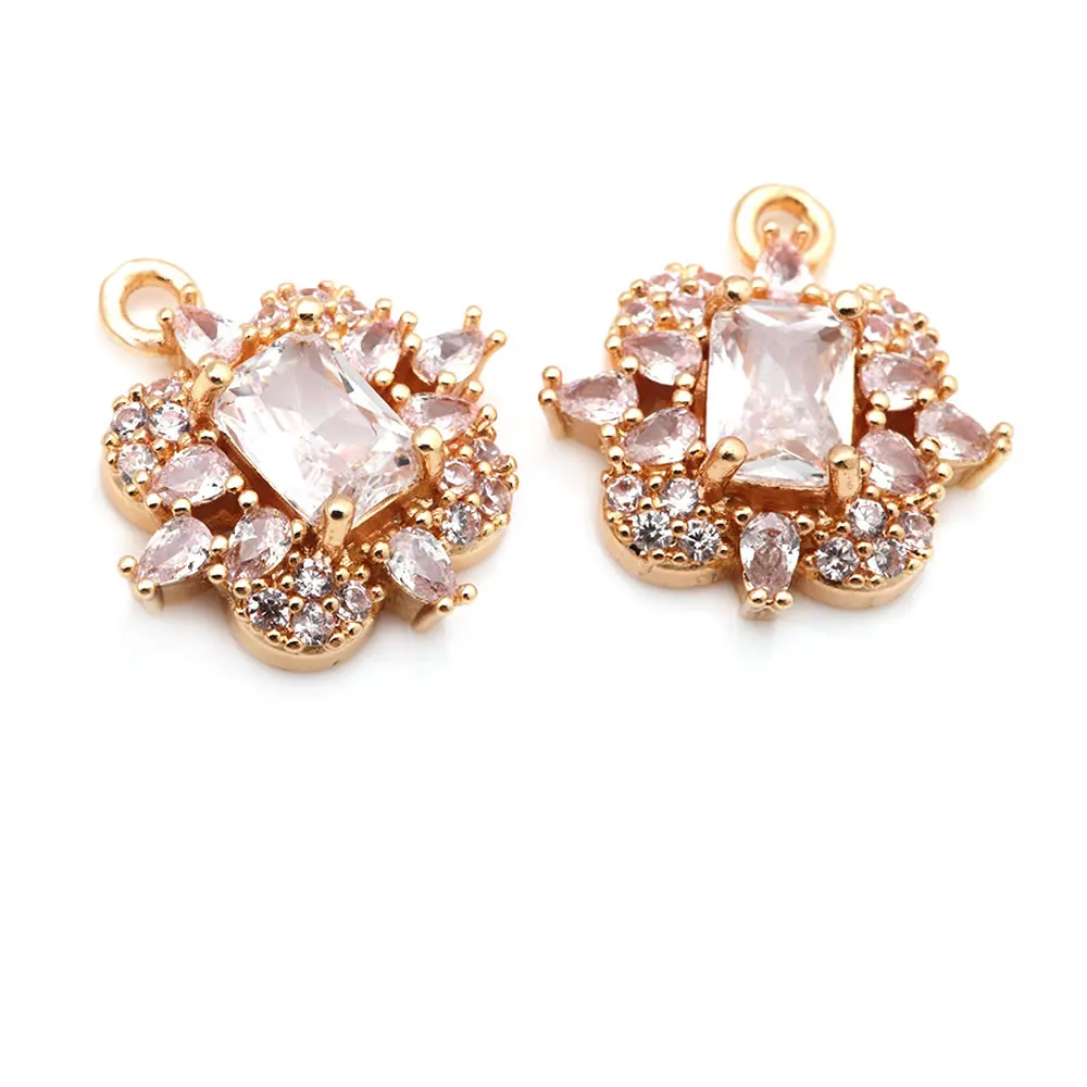 4PCS 18K Gold Color Brass and Zircon Square Charms Pendants High Quality Diy Jewelry Making Supplies Necklace Earrings for Women