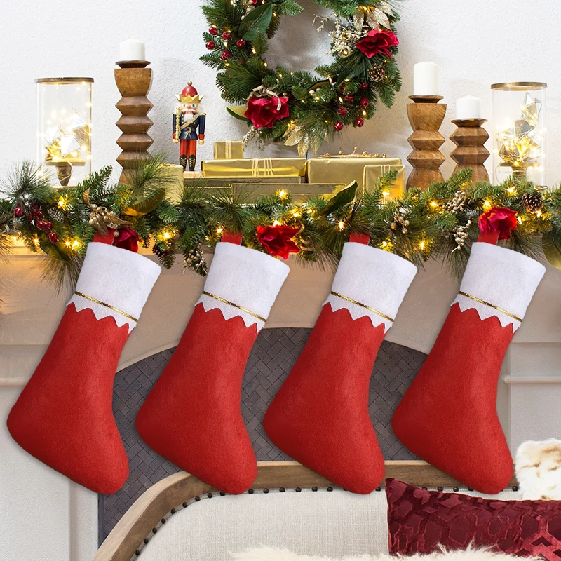 

1/3/6Pcs Christmas Stocking Socks Candy Gift Bag Xmas Tree Hanging Ornaments New Year Party Home Fireplace Decoration Kids Gifts