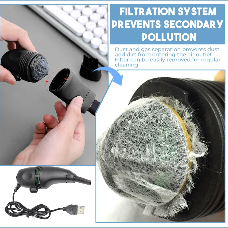 Mini USB Vacuum Cleaner Keyboard Computer Vacuum Cleaner with USB Cord, Brush and Nozzle Head for Car, Home and Office