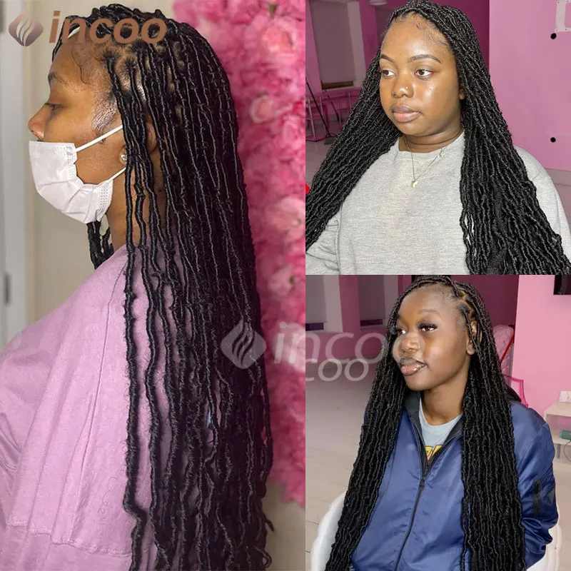 Black Twist Braided Full Lace Wigs for Women Lace Front Medium Senegalese Twist Braids Wig Synthetic Braid Lace Wig with Plaits