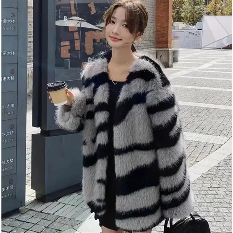 Fur Coat Winter New 2024 Autumn and Winter Foreign Fashion Temperament Thick Zebra Short Coat With Environmental Protection