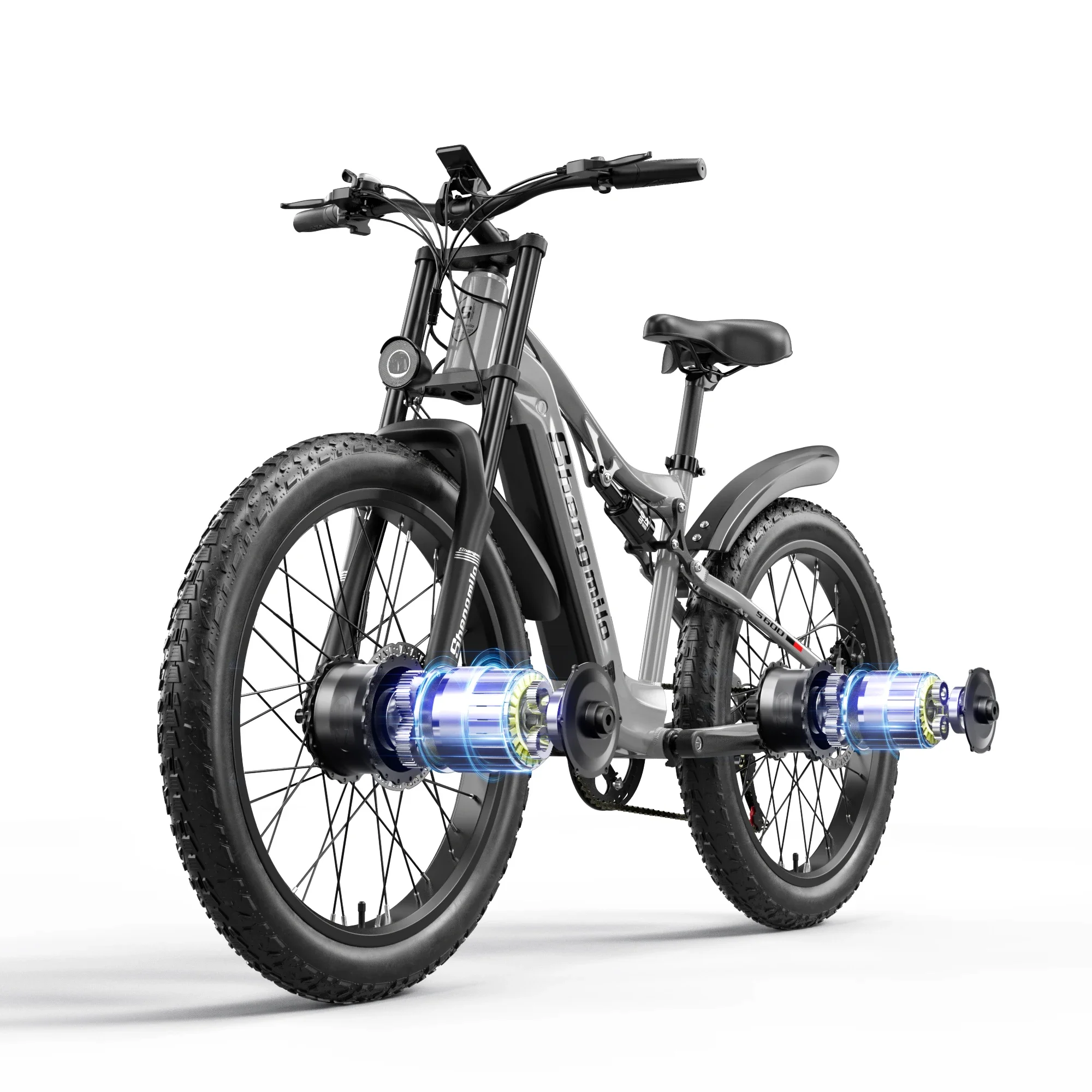 Nouveau vélo électrique adulte 2000W avec deux moteurs, batterie 48V17.5AH 840WH, vélo électrique de montagne pour hommes à pneus de 26 pouces de large