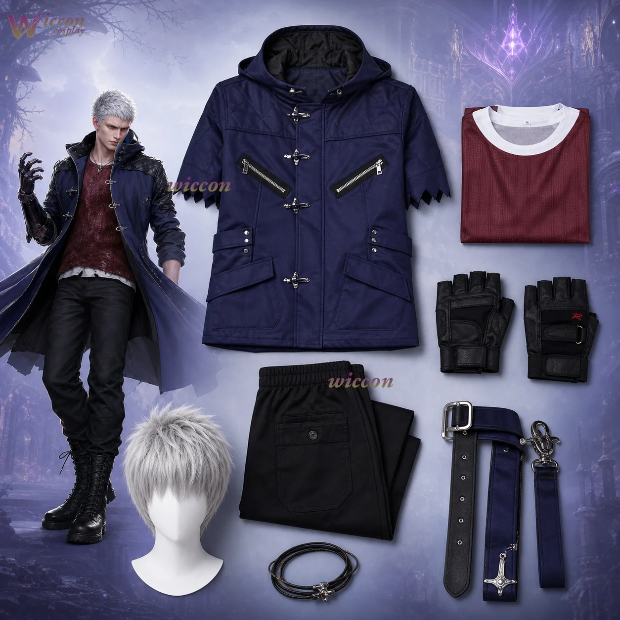 Костюм для косплея Неро из игры DMC 5: пальто, брюки, парик, наряд Devil May Hunter - Cry N, одежда для Хэллоуина, аниме-униформа, шляпа