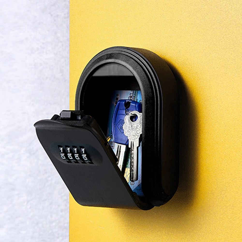 Gym Durable Key Safe Box 4 Digit Combination Lock Plastic Wall Mounted Black With Screws Garden Cabinet Waterproof School Garage