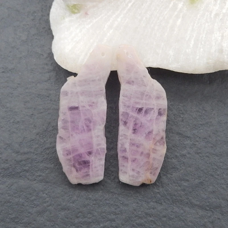 

Nugget Natural Stone Kunzite Gemstone Earring Bead For Women Purple Gemstone Earring Pair Semi Precious Stone 41x13x4mm 8.3g