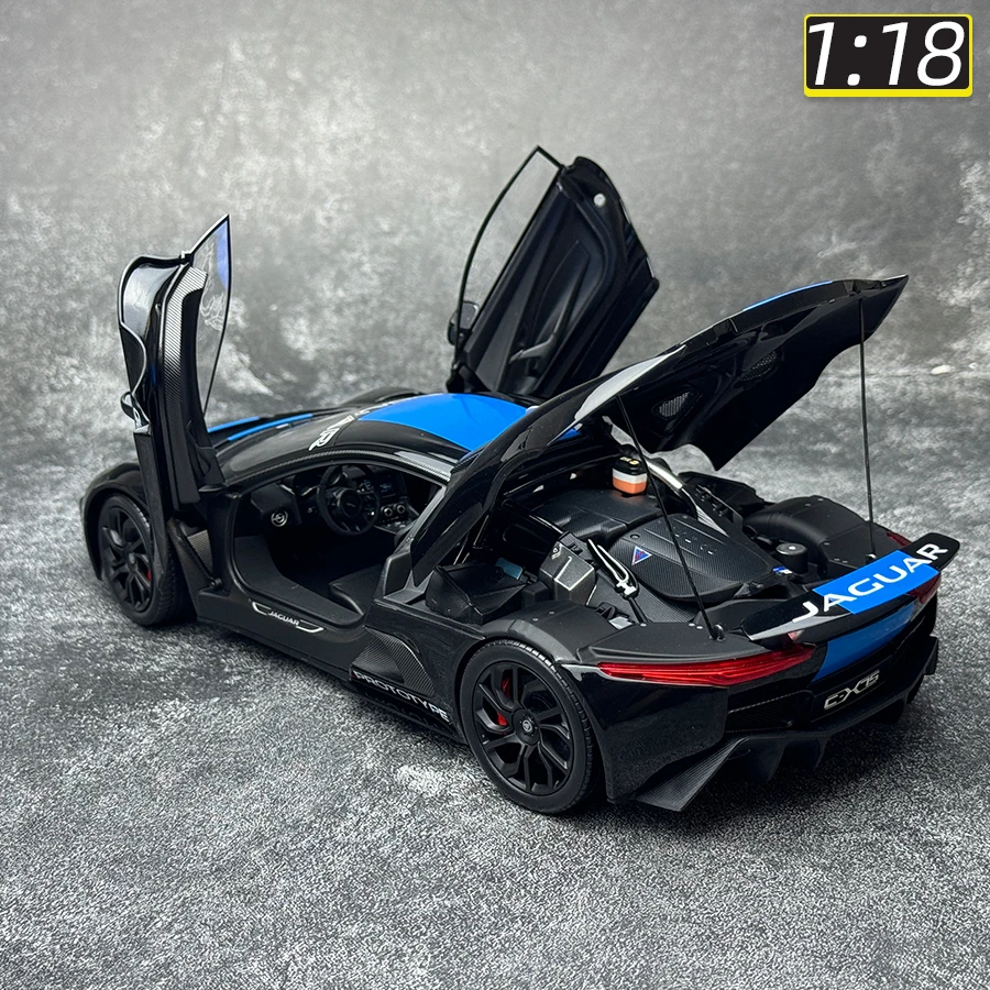 ジャガー-ブラックメタリックカーモデルC-X75 cx75,ライトブルーストライプ,限定スケール,2013スケール,限定スケール,新品,1/18