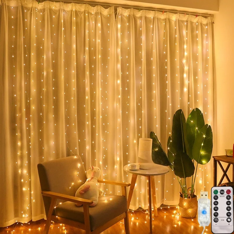 LED Curtain String Lights Fairy Decoration USB Holiday Garland Lamp 8 Mode For Home Garden Christmas Party New Year Wedding