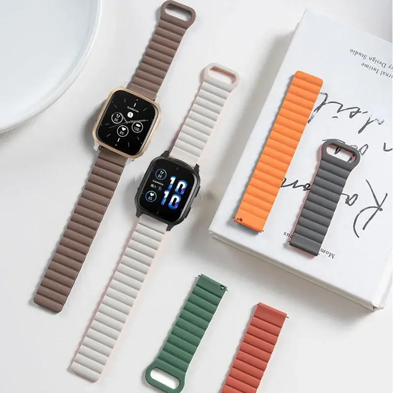 20 مللي متر 22 مللي متر سيليكون حلقة مغناطيسية للغارمين Venu/Venu 2 3 2Plus SQ SQ2 الفرقة ل Garmin Forerunner 55 158 165 245 255 265 745 965