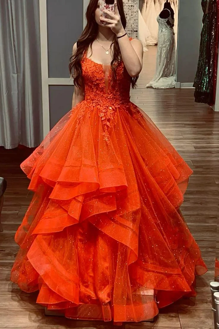RFYR A Line  Princess Party Gown Applique Evening Dresses Sweetheart Prom Dress Tiered Layers فساتين مناسبة رسمية Customized image 4