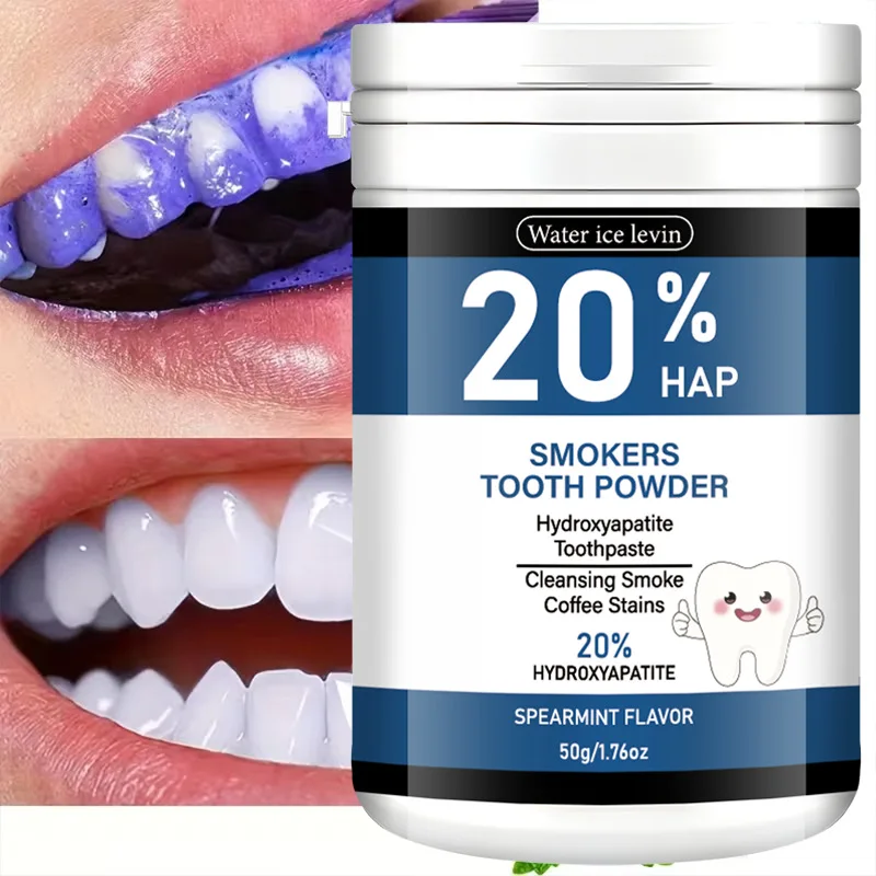 20% Hydroxyapatite Tooth Powder 50g: Cleans Teeth, Freshens Breath, Cool Mint Flavor, with Hyaluronic Acid & Natural Extracts