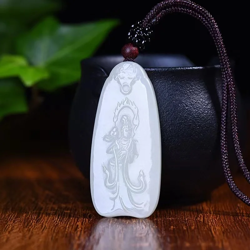 

Exquisite Hetian Jade Standing Guanyin Double-Sided Pendant Jewelry 1597#