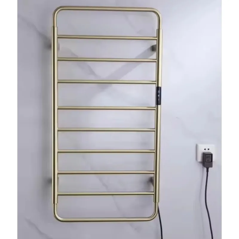 Hotel Lxury Electric Heated Brushed Gold Towel Rack Stainless Steel Smart Rack with Temperature Control Timer for Bathroom Use