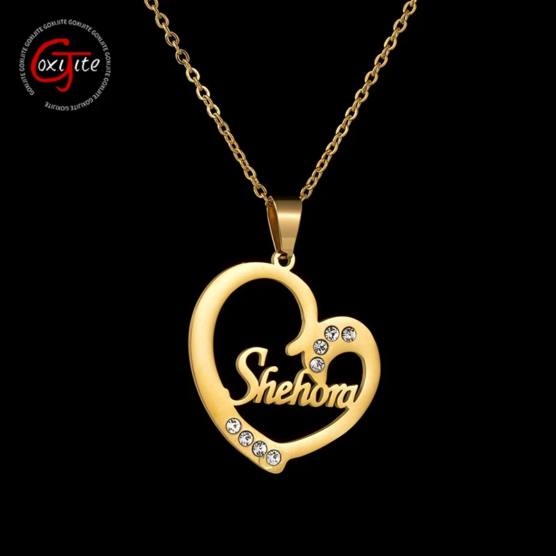 

Goxijite Personalized Name Stainless Steel Necklaces Cubic Zircon Letters Bling Pendant For Women Tiny Chain Pendant Jewelry