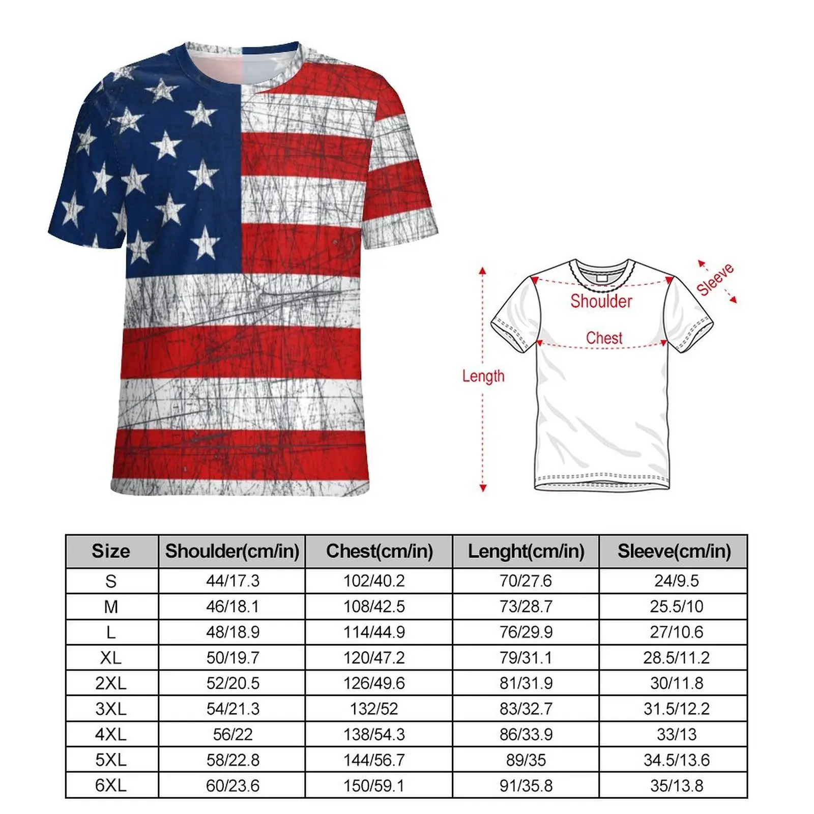 Summer T Shirt American Flag 4th of July T Shirts Vintage Flags Print Funny Fashion Tee Shirt For Men Graphic Oversized Clothes