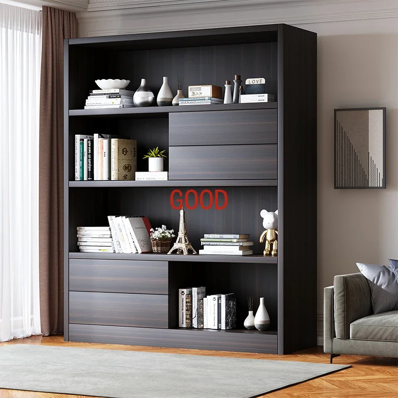 Simple Modern Nordic Partition Black Oak Storage Bookshelf Study Furniture