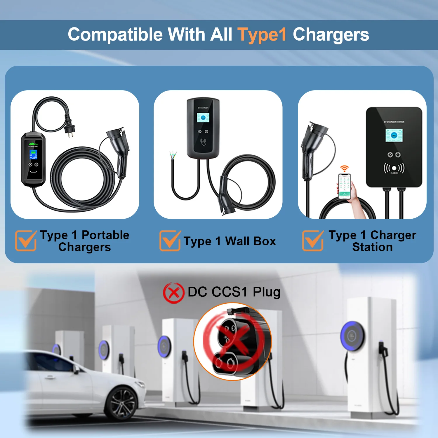 Type1 إلى Type2 EV مهايئ شاحن 32A 7.2kw EV موصل شاحن SAE J1772 المقبس نوع 1 إلى نوع 2 محول مهايئ شاحن