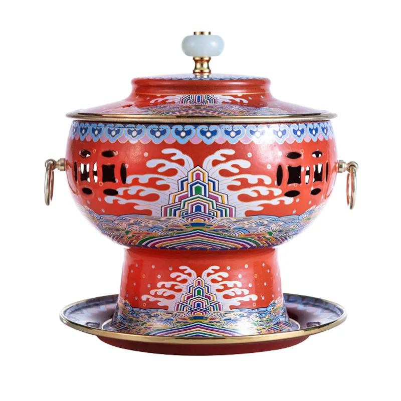 

Hot Sale Chinese Copper Hot Pot Wave Pattern Enamel Pure Copper Pot Alcohol Hot Pot Single
