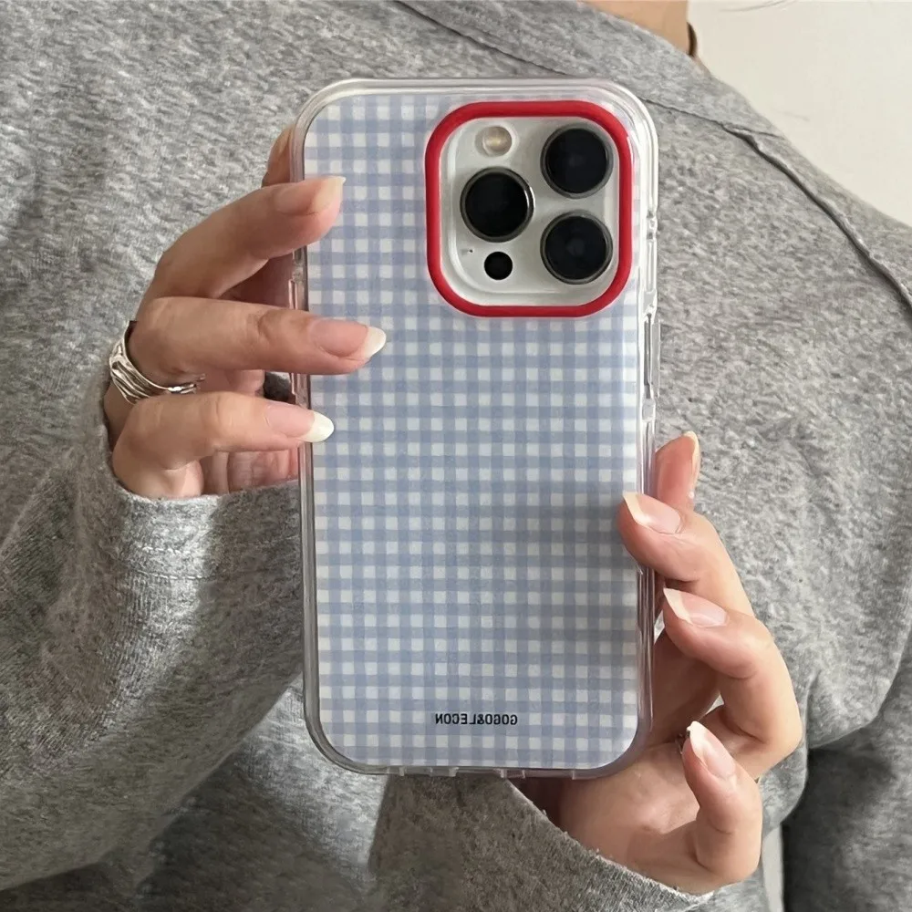 Korean INS Blue Checkered Grid Pattern Phone Case For Samsung Galaxy A07 A17  A56 A55 A35 A25  A14 A06 A05 A13 A53 A33 A23 4G 5G - náhled 6