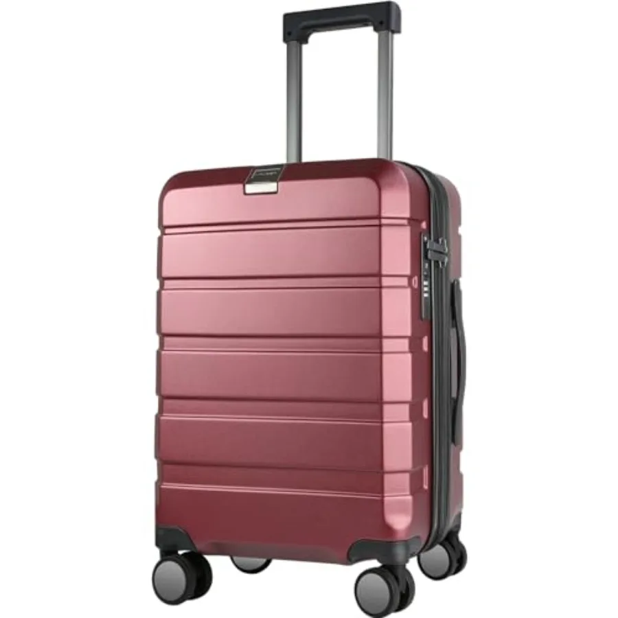 

20-Inch Burgundy Hardside Expandable Carry On Luggage with Spinner Wheels Built-in TSA Lock Durable Rolling Suitcase USB Port f