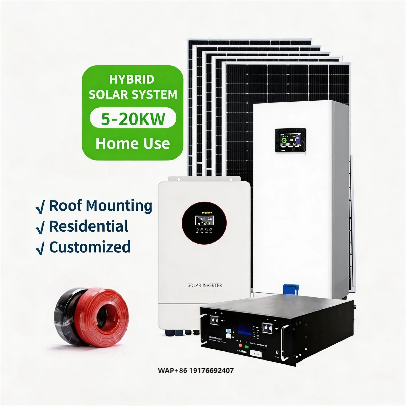 Solar Energy System 10KW Off-grid Complete Kit Polycrystalline Silicon Panels ‘MPPT Controller LiFePO4 Battery Storage Pure Sine