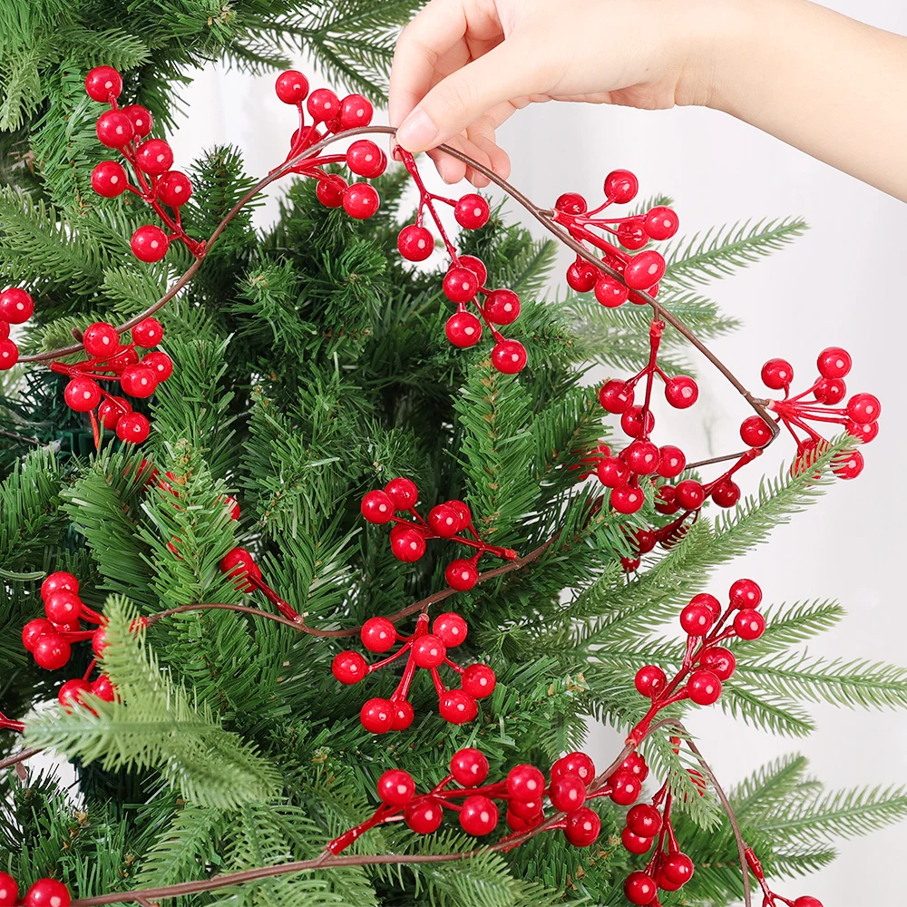 190cm Christmas Garland Red Berry Vine Artificial Plants DIY Hanging Wreath Home Decoration Wedding Ornament 2024 New Year Gifts