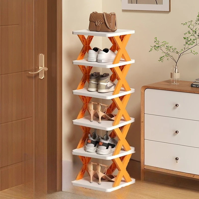 Foldable Vertical Shoe Rack, Narrow Space Saving X-Shaped Plastic Shoe Organizer, Multi Layer Footwear Storage Shelf