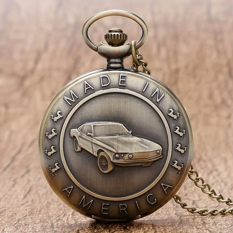 Vintage Bronze Unique Car Pattern Design Pocket Watch Quartz Movement Necklace Pendant Gift Clock For Male Kids Relogio Saati