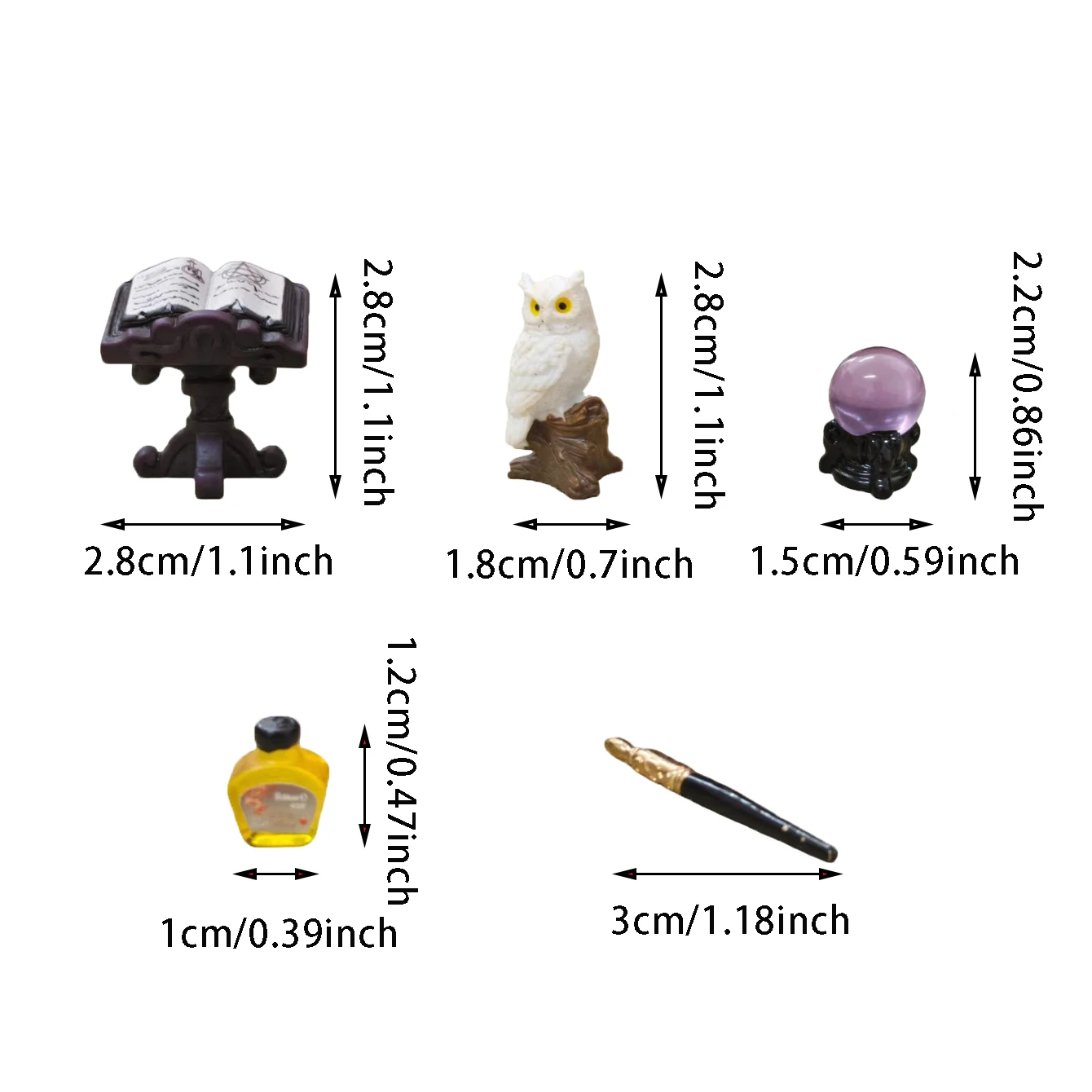 5 Stück Miniatur-Eulen-Zauberfiguren, Puppenhaus-Zubehör für dunkle Räume, Kristallkugel-Eulen-Medizin-Stift, Miniatur-Szenenrequisite – Detail 5