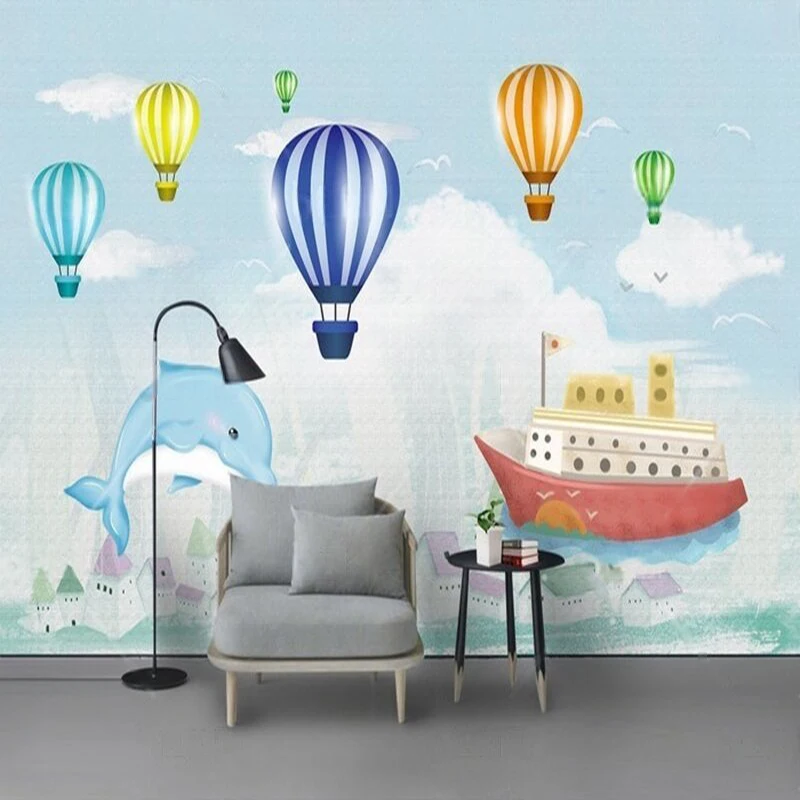 Nordic simple hand-painted dolphin cartoon bedroom luxurious home decoration background wall paper