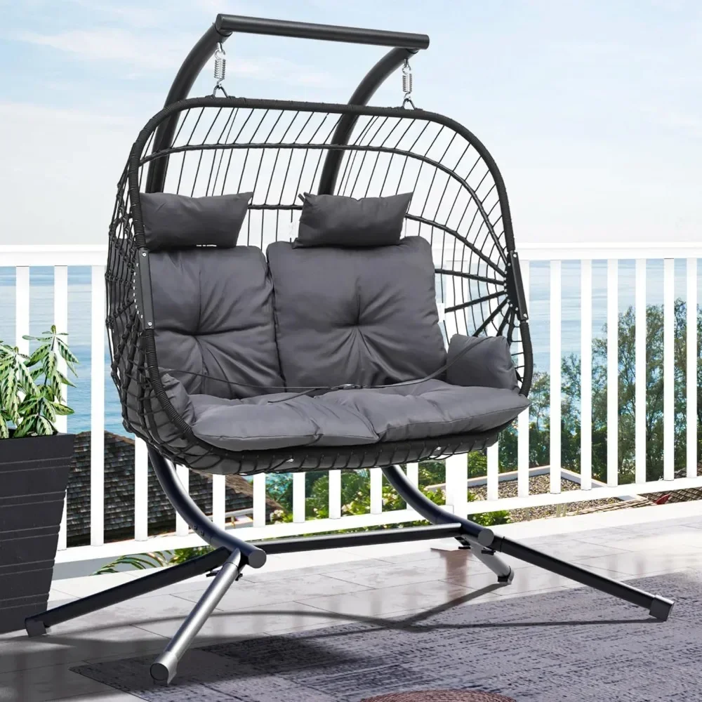 

Hanging Egg Swing Chair, Patio 2 Person Couple Wicker Rattan Chairs, Outdoor Egg Chair with Cushions, Patio Swing