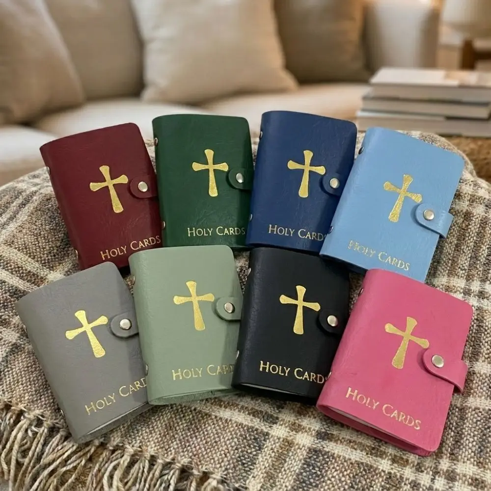 PU Leather Prayer Card Holder Compact Waterproof Mini Saints Cards Wallet Wear-resistant Snap Closure Prayer Card Organizer