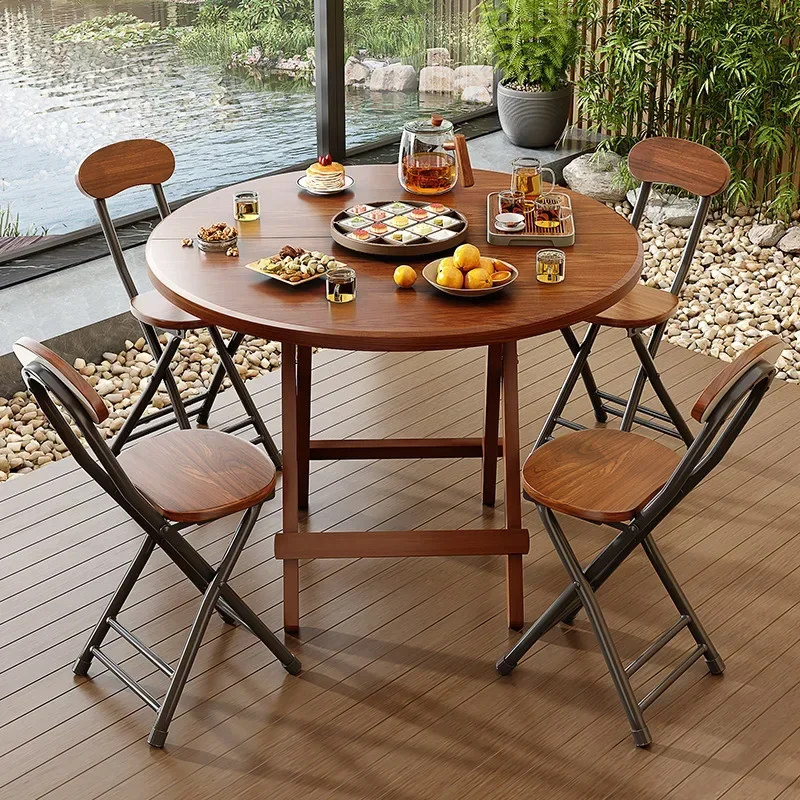 Household Simple Foldable Dining Table Outdoor Portable Stall Round Table Simple Small Apartment Rental Dining Table