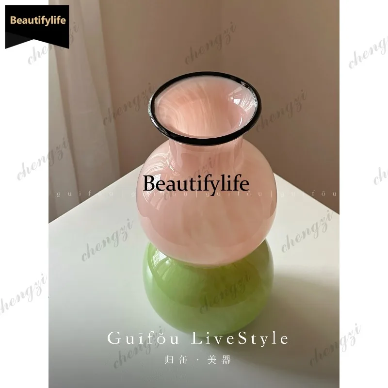 D80 Song-style aesthetics, living room home decoration, flower arrangement, glazed vase, advanced design sense