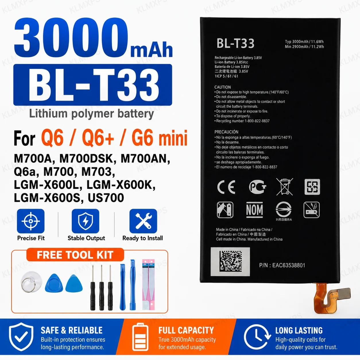 Battery For LG G6 V10 V20 V30 V40 V50 ThinQ BL-44E1F BL-45B1F BL-T32 BL-T33 BL-T34 BL-T37 BL-T42 Rechargeable Phone Battery view 5