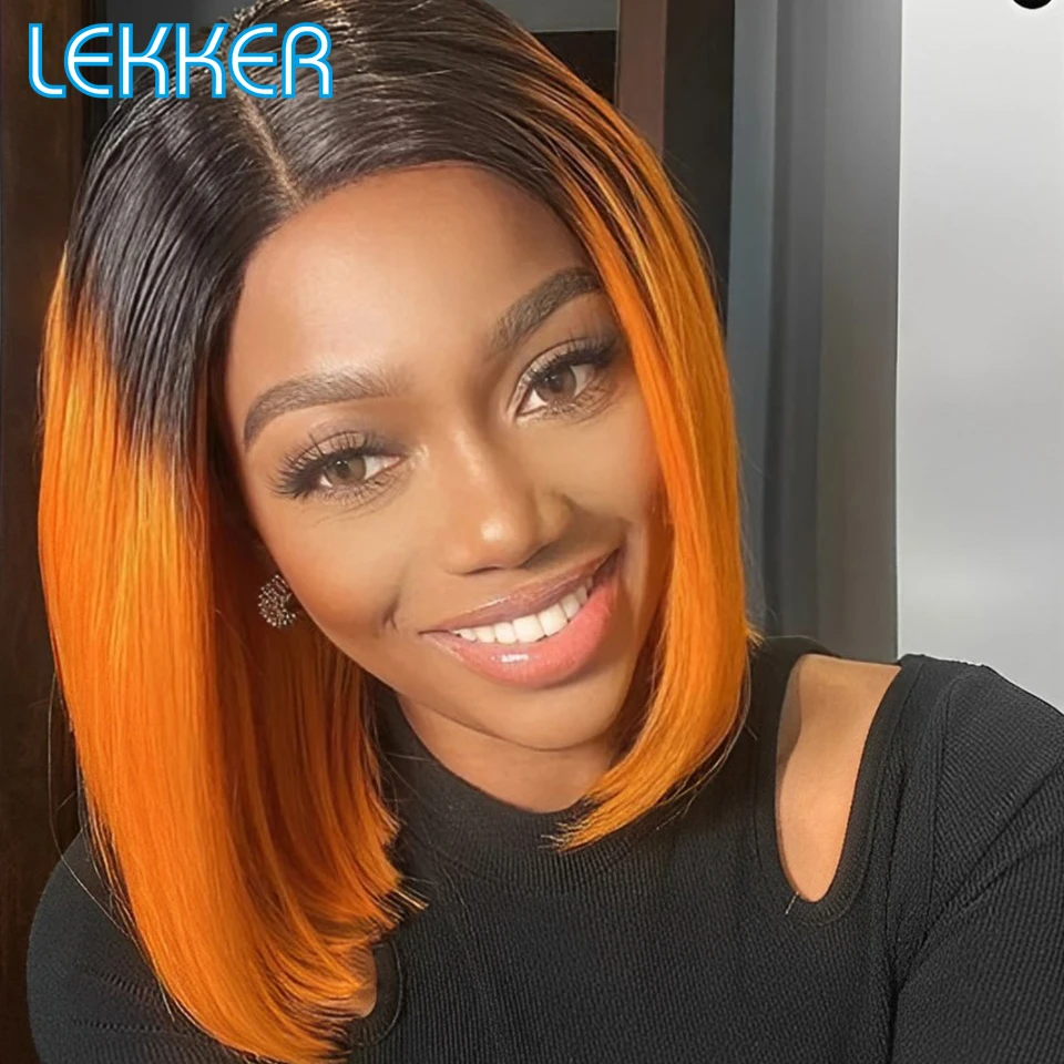 

Lekker Short Straight Bob 13X1 T Lace Front 100% Human Hair Wigs For Women Brazilian Remy Hair Ombre Ginger Orange Colored Wigs